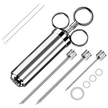 Meat Injector, 304 Stainless Steel Seasoning Injector, Professional Marinade Injector with 3 Professional Marinade Needles and 2 Cleaning Brush, 60ml