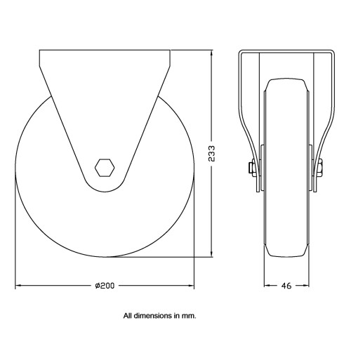 Parnells Roda fixa de 200 mm com borracha elástica azul sobre roda central de nylon 1