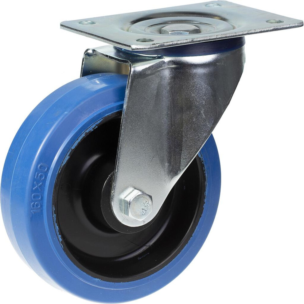Parnells 200Mm Swivel Castor With Elastic Rubber On Nylon Centre Wheel Blue