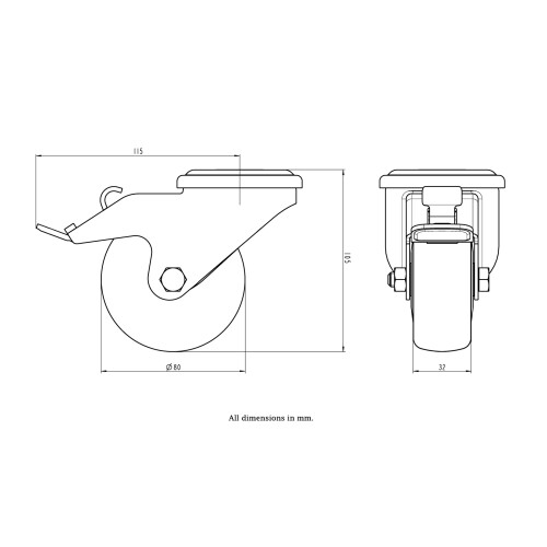 Parnells Rueda giratoria/freno de acero inoxidable de 80 mm con termoconductor gris 1