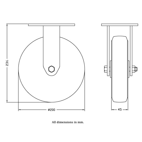 Parnells Roda fixa de 200 mm com borracha elástica azul sobre roda central de nylon 1