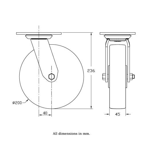 Parnells 200mm Lenkrolle mit Graugussrad 1