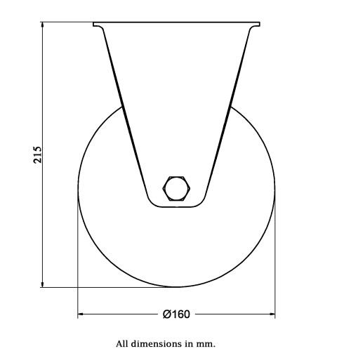 Parnells Rodízio fixo de 160mm com borracha elástica azul sobre roda central de nylon 1