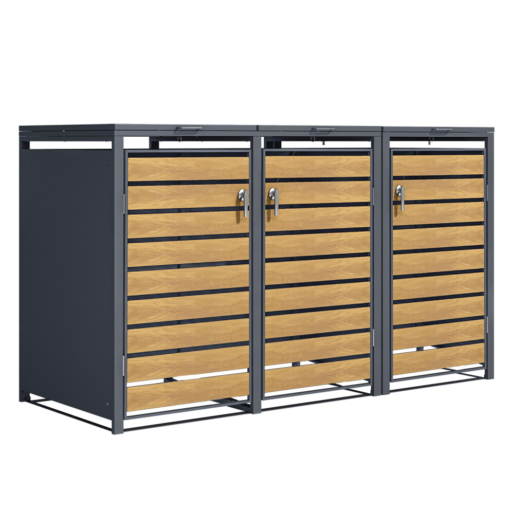Phoenix GB3320AWK Wood Effect Triple Wheelie Bin Storage / Bin Store