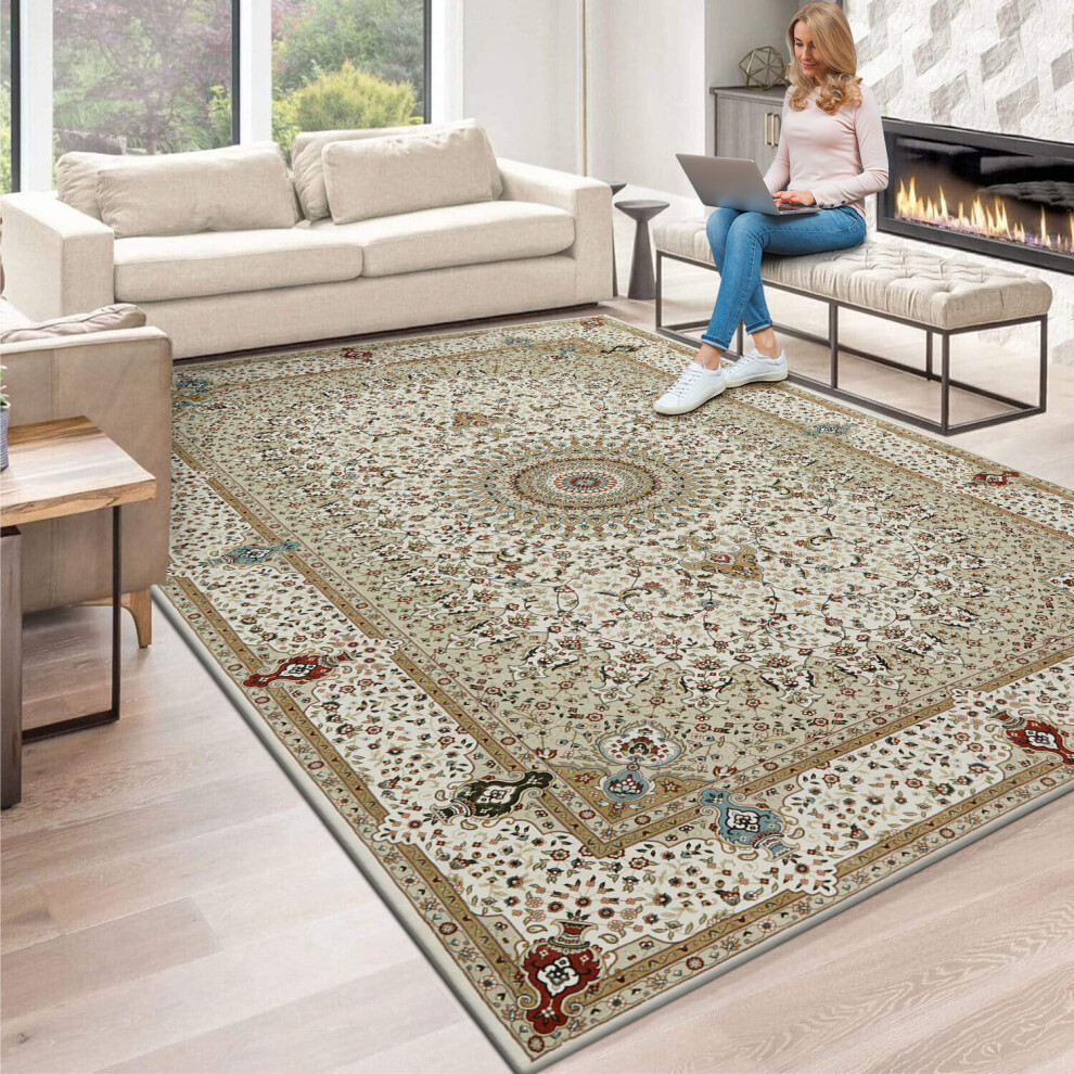 (200 x 290 cm , Willow Beige) Traditional Large Rugs Living Room Carpets Floor & Door Mats