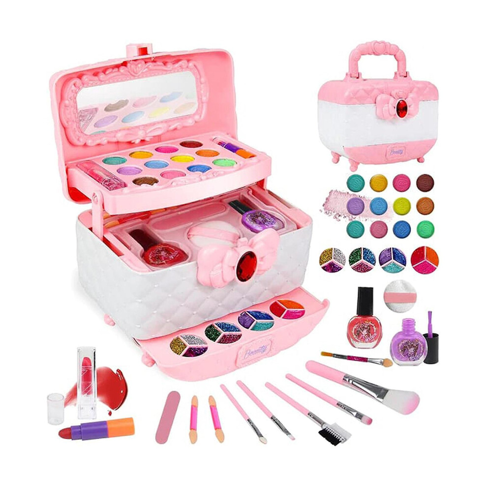 (Pink) Kids Washable Makeup Girls Toys - Girls Makeup Kit For Kids Make Up Set Real