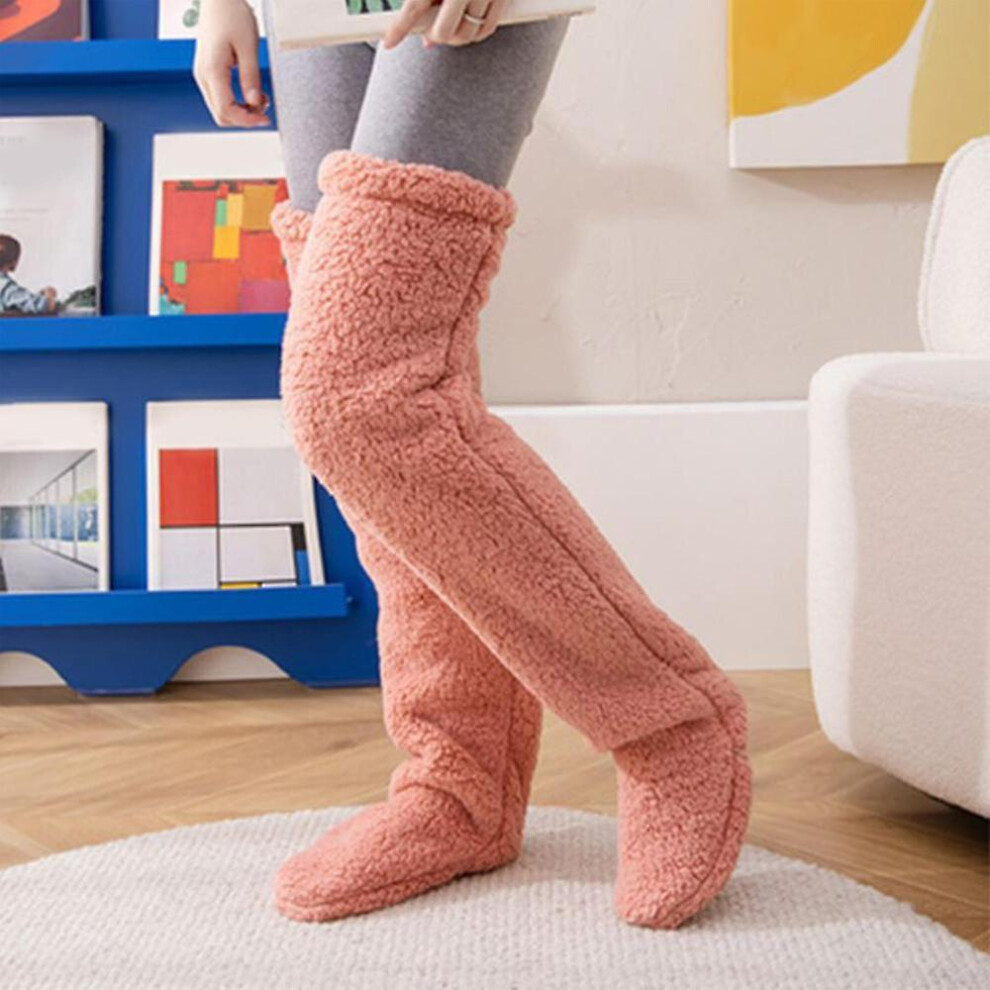 (brown) Warm Over Knee Fuzzy Socks, Over Knee High Fuzzy Long Socks Plush Slipper Stockings Leg Warmers Winter Home Sleeping Socks