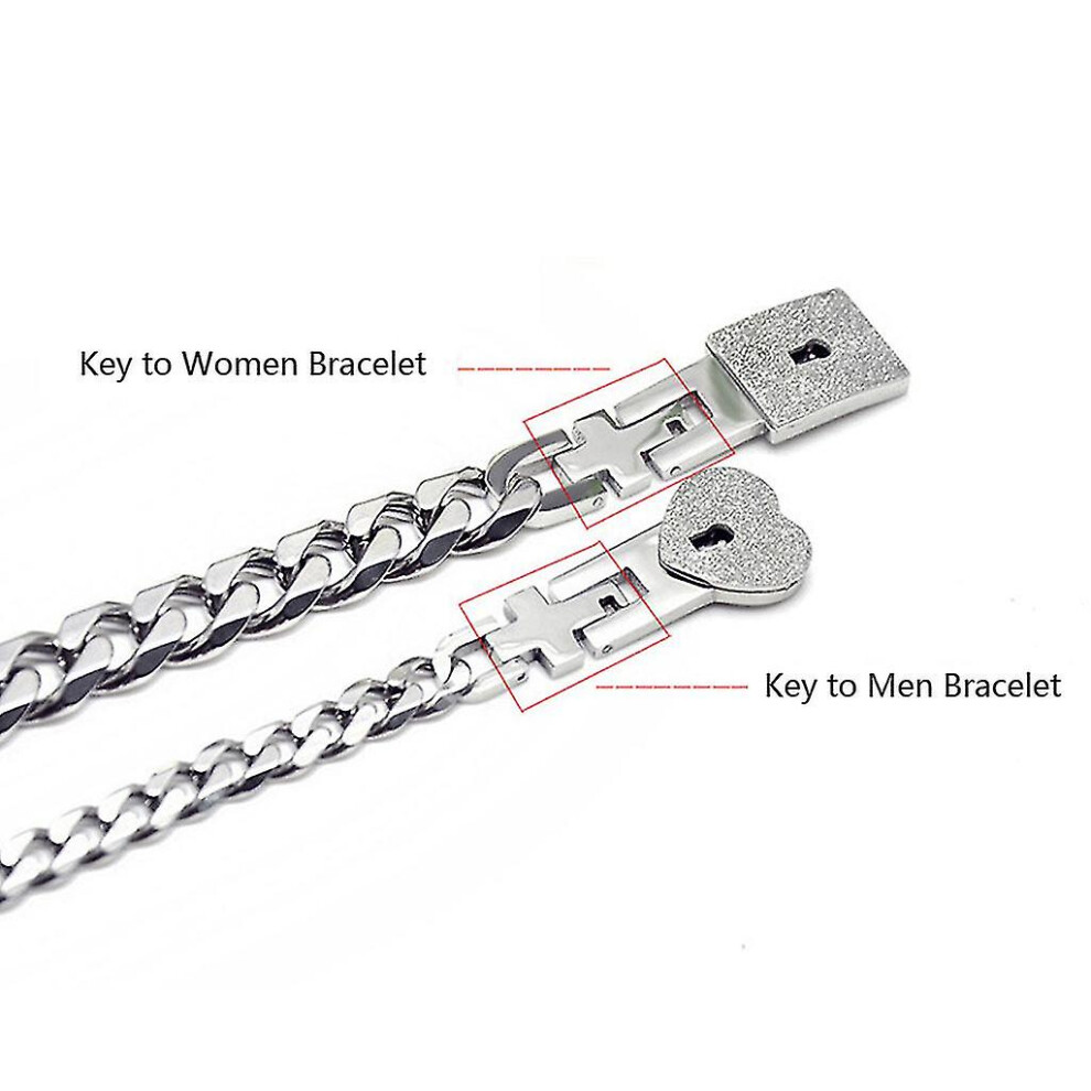 (Black) 2pcs Stainless Steel Lover Heart Love Lock Bracelet With Lock Key Bangles Kit Couple Jewelry Sets Gift