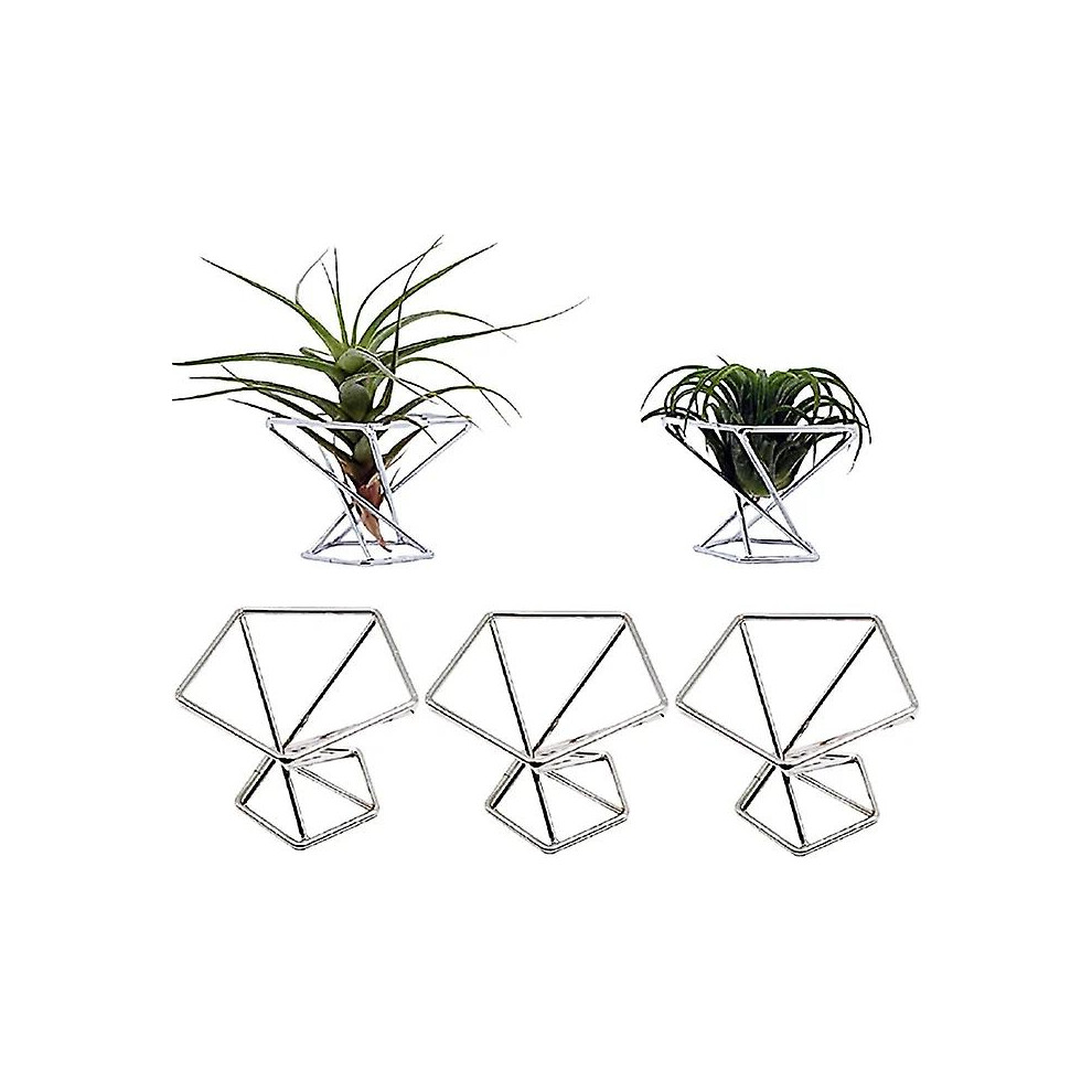 (Silver) 5 Pack Air Plant Holder,metal Geometric Decor Air Fern Plant Stands Mini Desk Planters Tillandsia Hanger
