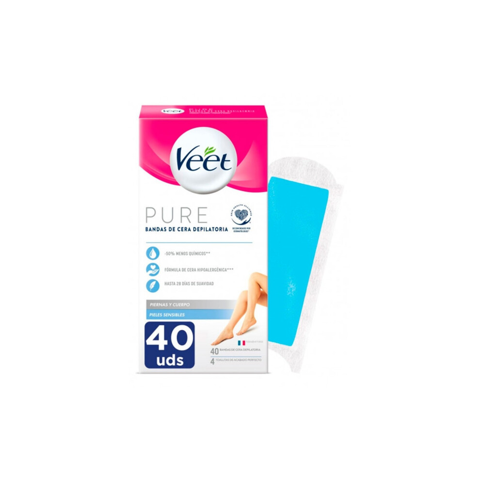 Body Hair Removal Strips Veet Pure Sensitive skin Body Legs (40 Units)