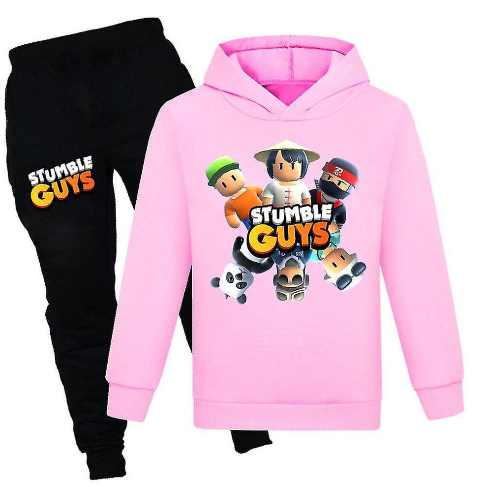 (Pink, 9-10 Years) Kids Stumble Guys Pullover Hoodies And Sweatpants 2 Piece Outfit Set Jogging Tracksuit Sweatshirt Set For Boys Girls Chork