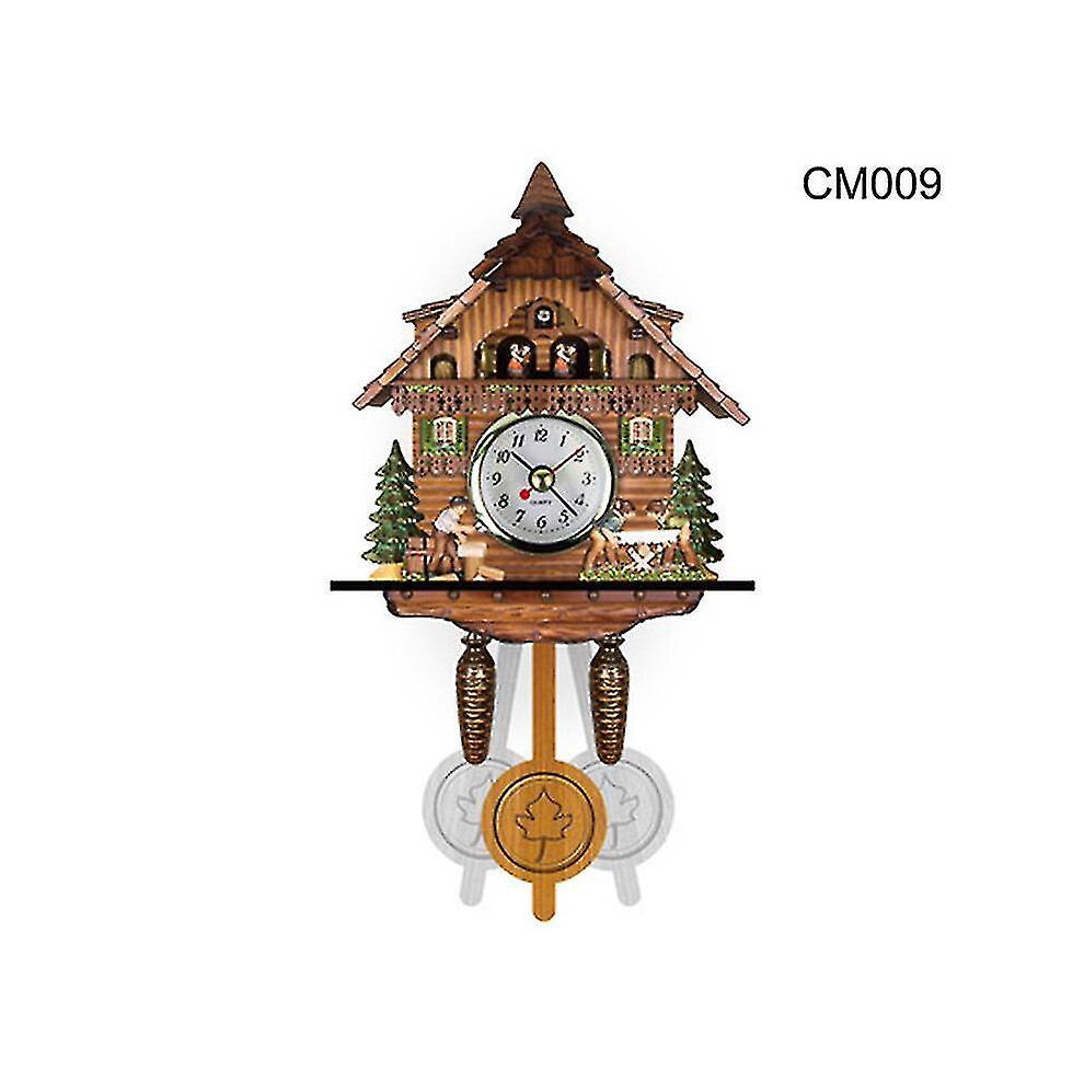 (I) Cuckoo Clock Wall Clock Handicraft Vintage Wooden Cuckoo Tree House Clock Compatible Bedroom Living Room School Office