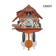 (G) Cuckoo Clock Wall Clock Handicraft Vintage Wooden Cuckoo Tree House Clock Compatible Bedroom Living Room School Office