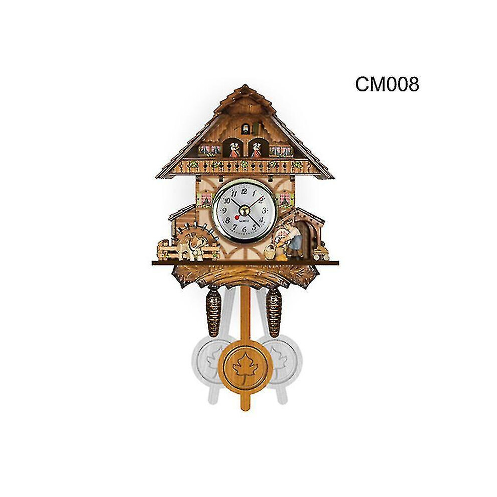 (H) Cuckoo Clock Wall Clock Handicraft Vintage Wooden Cuckoo Tree House Clock Compatible Bedroom Living Room School Office