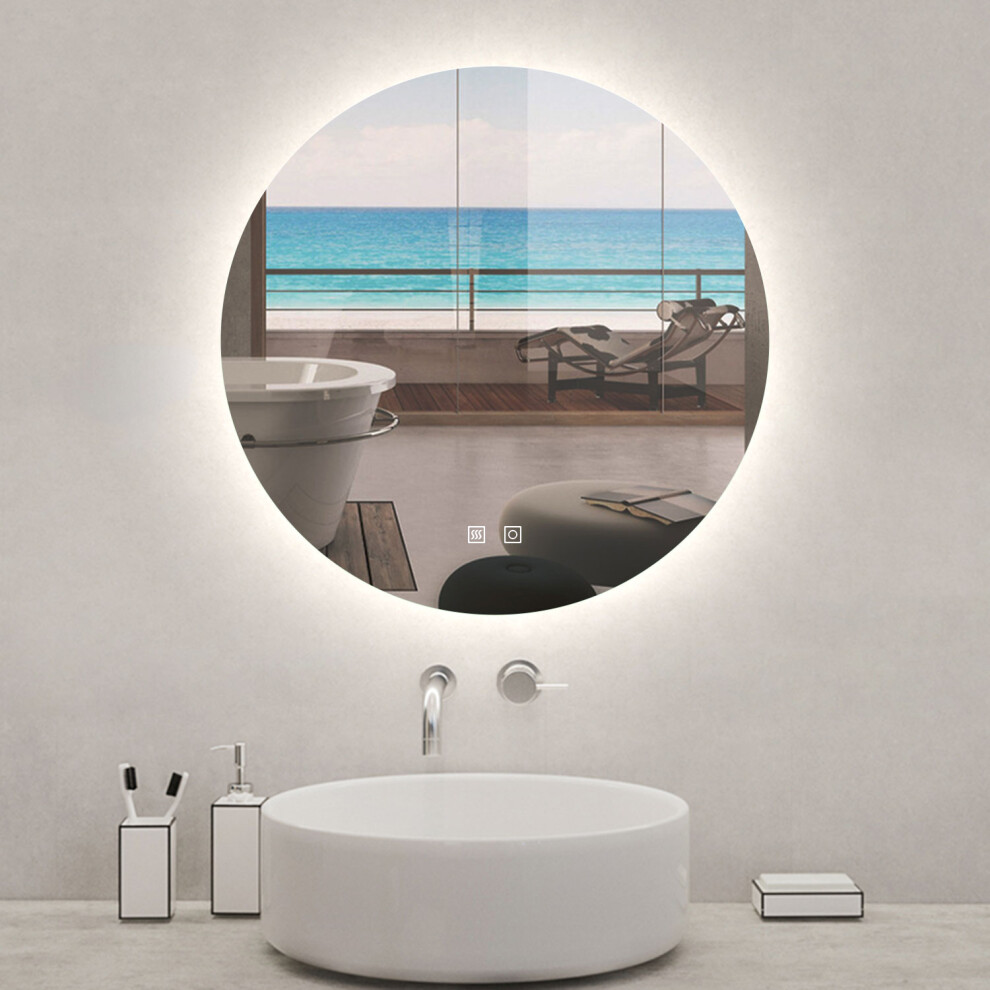 Aica 90Cm Backlit Led Bathroom Mirror Round, 3 Color S Light