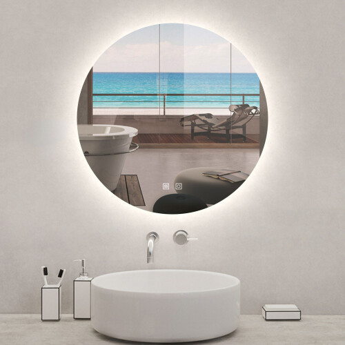 AICA 100cm Backlit LED Bathroom Mirror Round, 3 Color Lights