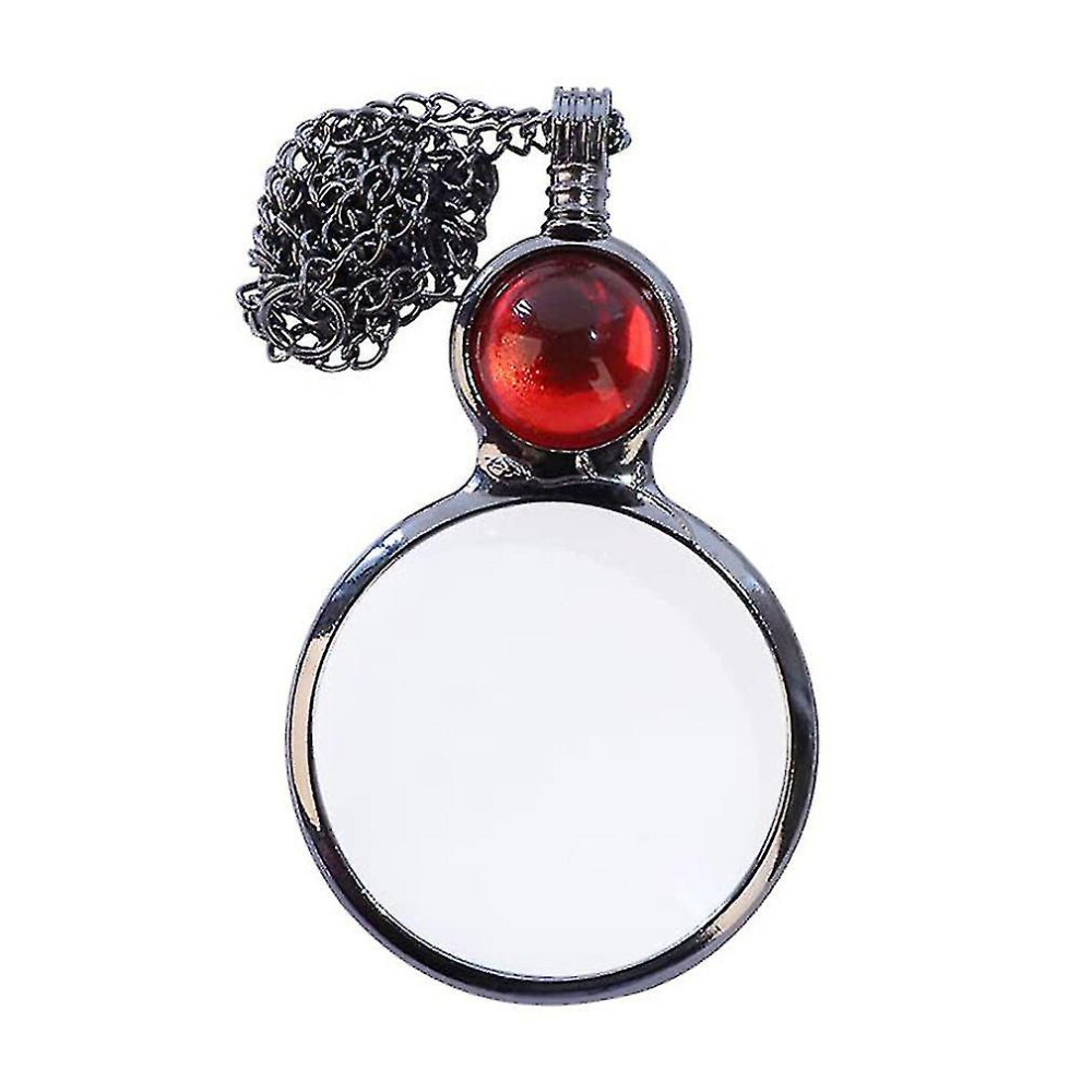 (Red) Magnifying Glass Pendant Necklace Gift Vintage Magnifier Lens Pendant For Elders Enlarge Newspapers