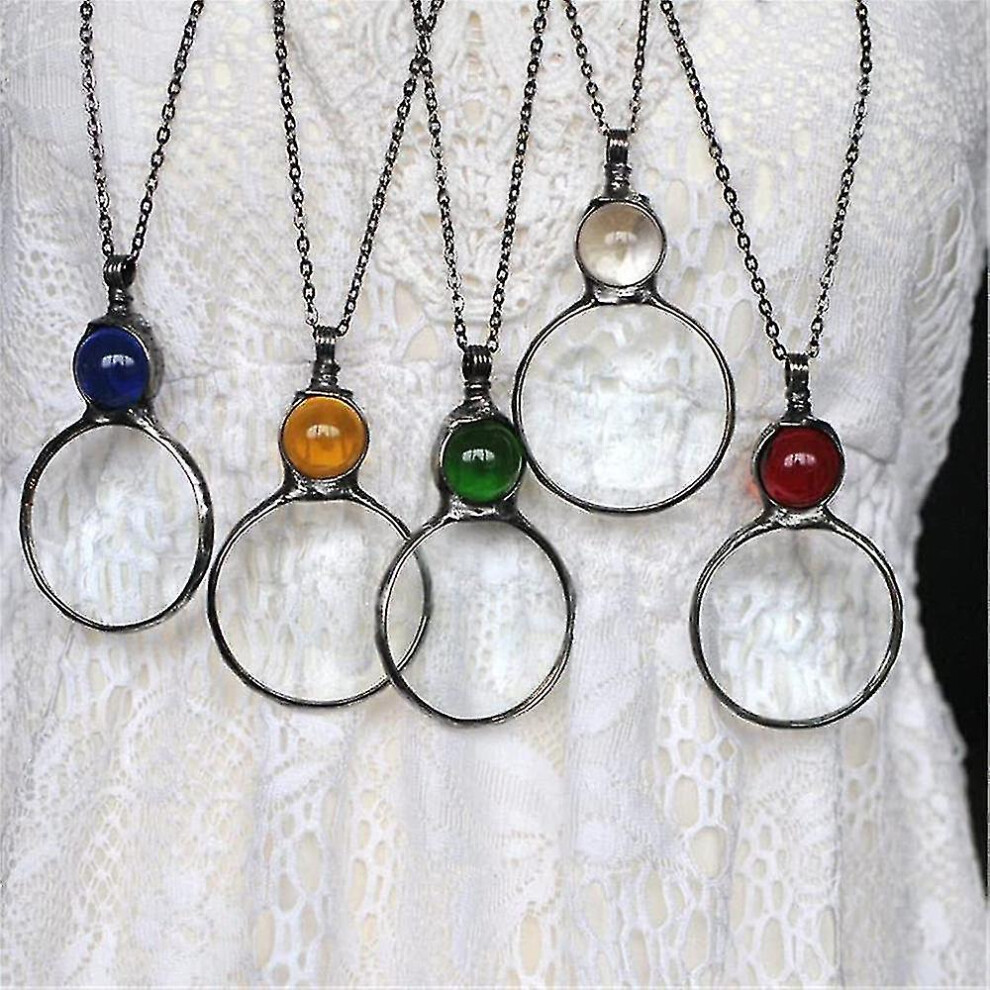 (White) Magnifying Glass Pendant Necklace Gift Vintage Magnifier Lens Pendant For Elders Enlarge Newspapers