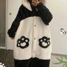(Black And White, Asian One-size) Cute Panda Onesie Pajamas For Women, Hooded Fleece Winter Warm Sleepwear