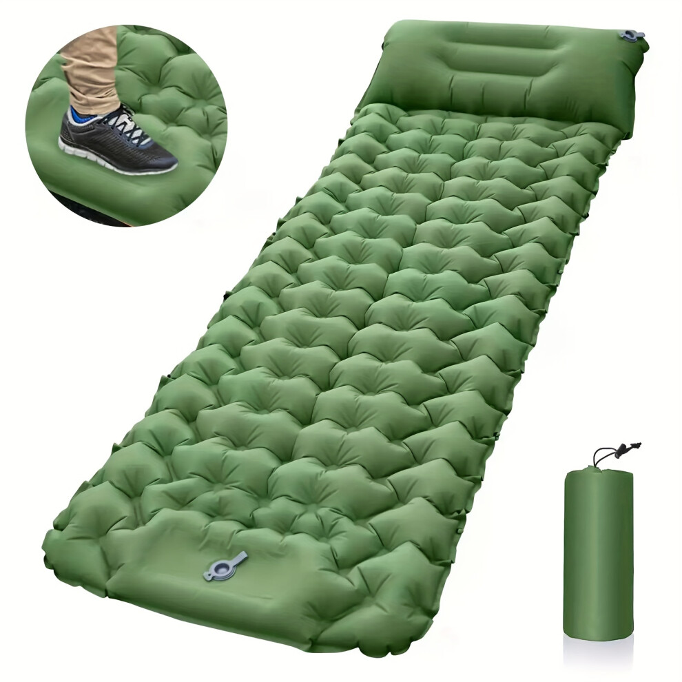 (GREEN) Camping Inflatable Mattress With Pillows, Travel Folding Bed