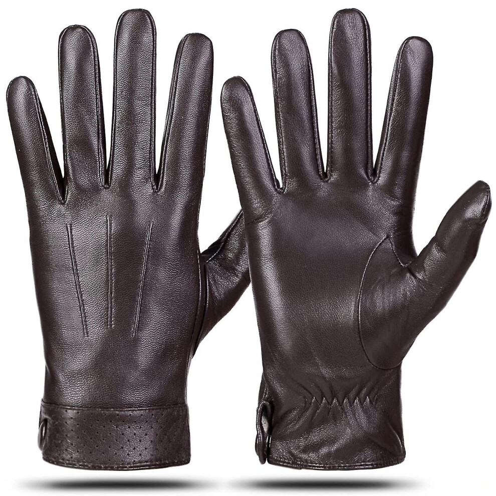 (, S) Winter Genuine Sheepskin Leather Gloves For Men, Warm Touchscreen Texting Cashmere Lined Driving Motorcycle Gloves Brown