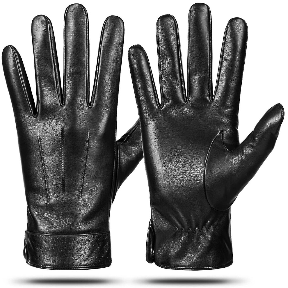 (Black, XXL) Winter Genuine Sheepskin Leather Gloves For Men, Warm Touchscreen Texting Cashmere Lined Driving Motorcycle Gloves