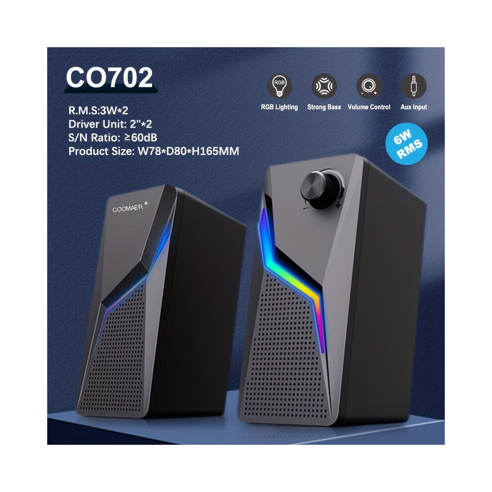 (Black) 2.0Ch Stereo Pc Computer Gaming Speakers 6W Multimedia Monitor Speakers Black 9070861648254