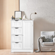 Bathroom Floor Cabinet Cupboard Free Standing Wooden Cabinet Storage Unit with 4 Drawers & 1 Door for Living Room, Kitchen, Entryway