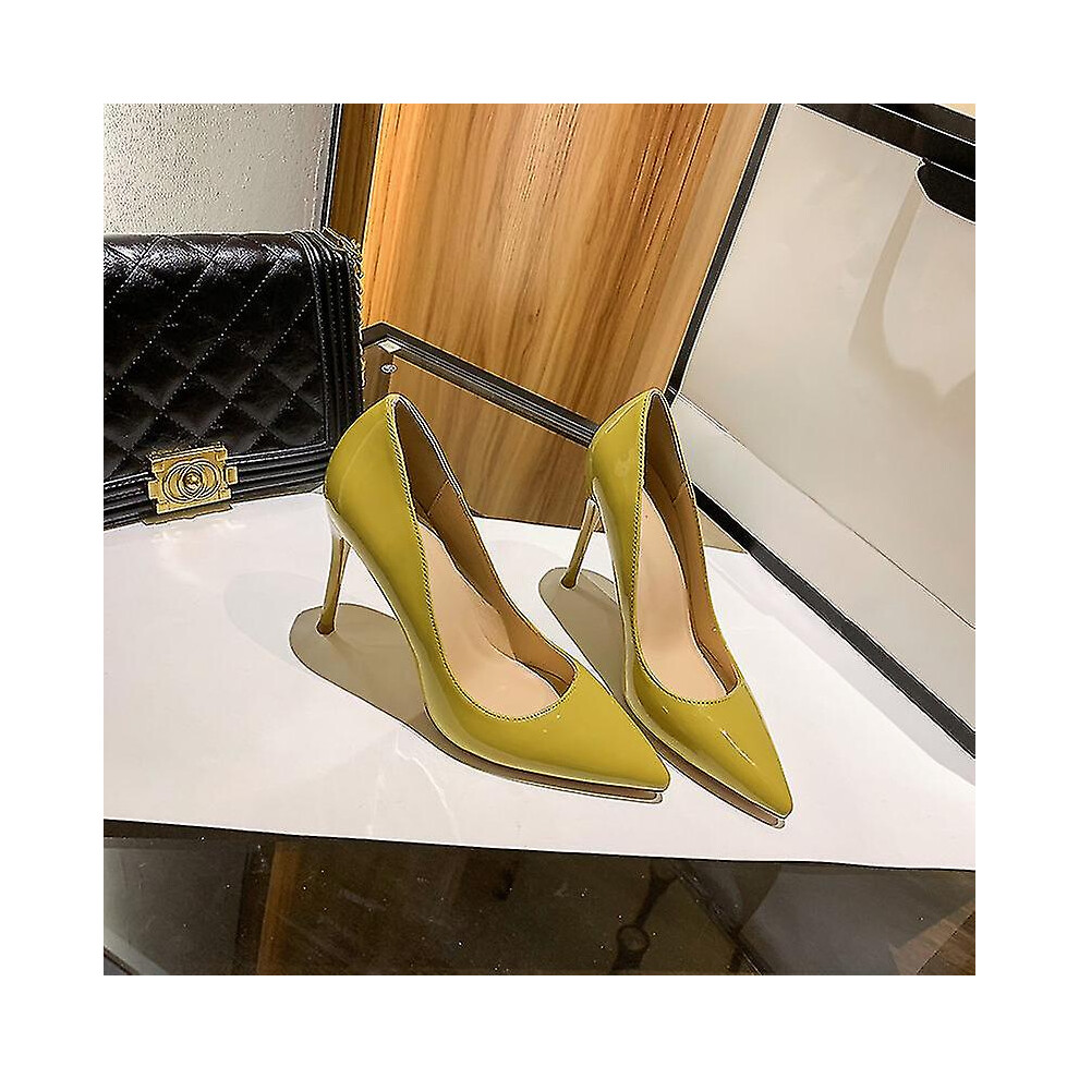 (Yellow 10Cm, 43) Women Red Sole Pumps New Sexy Bottom Pointed Toe Black Thin High Heel Shoes 8Cm 10Cm 6Cm Shallow Sexy Wedding Shoe Black,Red,Yellow