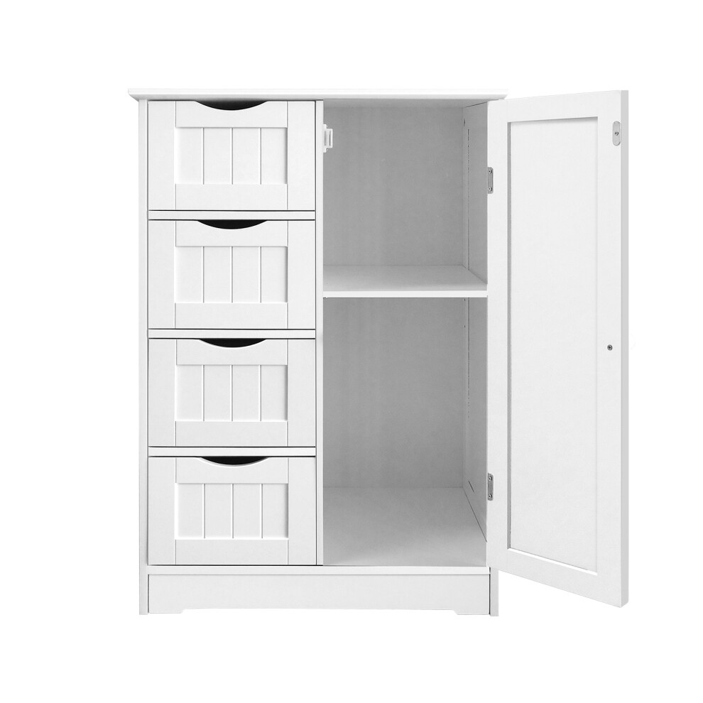 Bathroom Floor Storage Cabinet Storage Unit with 4 Drawers Adjustable Shelf 1 Door Free Standing Cupboard