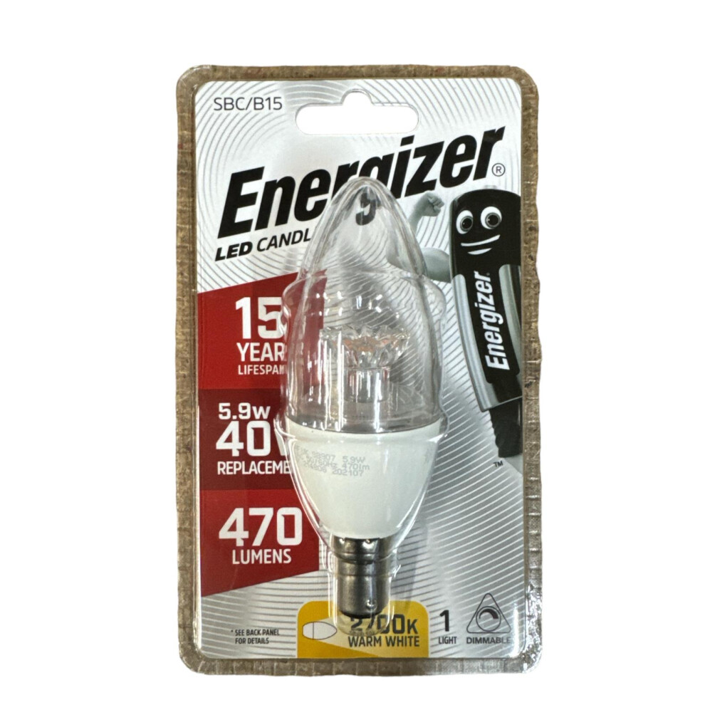 Energizer b15 clear dimmable candle bulb