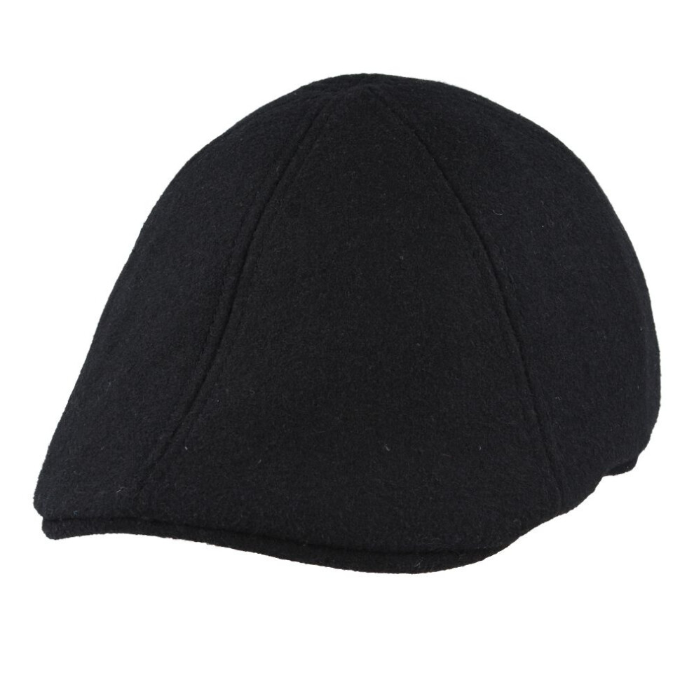 (Black, S/M) Duckbill Six Panel Wool Flat Cap