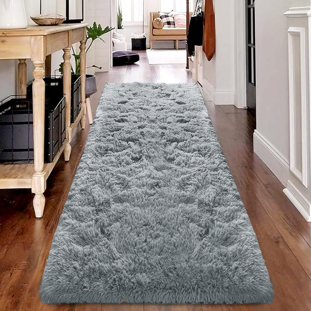 Grey Runner Rugs Living Room Bedroom Shaggy Rug Nursery Floor Carpet