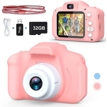 (Pink) Shockproof Selfie Kids Camera, Dual Camera For Kids Age 3-10, Hd Digital Video With 32gb Sd Card, Christmas Kids Toy For 3 4 5 6 7 8 Year Old Girls An