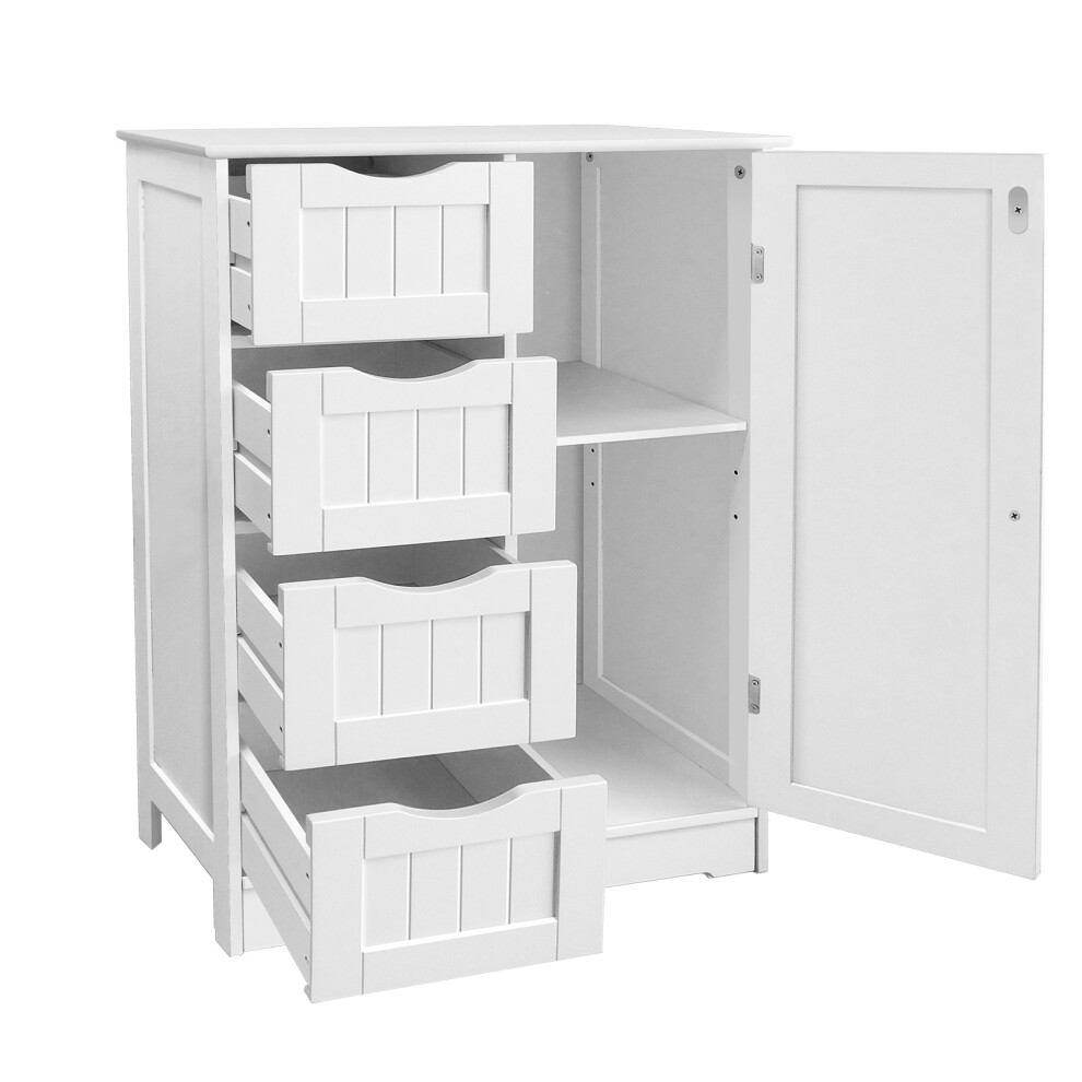 Bathroom Floor Storage Cabinet Free-standing Floor Cabinets Cupboard Sideboard with 4 Drawer 1 Door for Living Room, Kitchen, Entryway