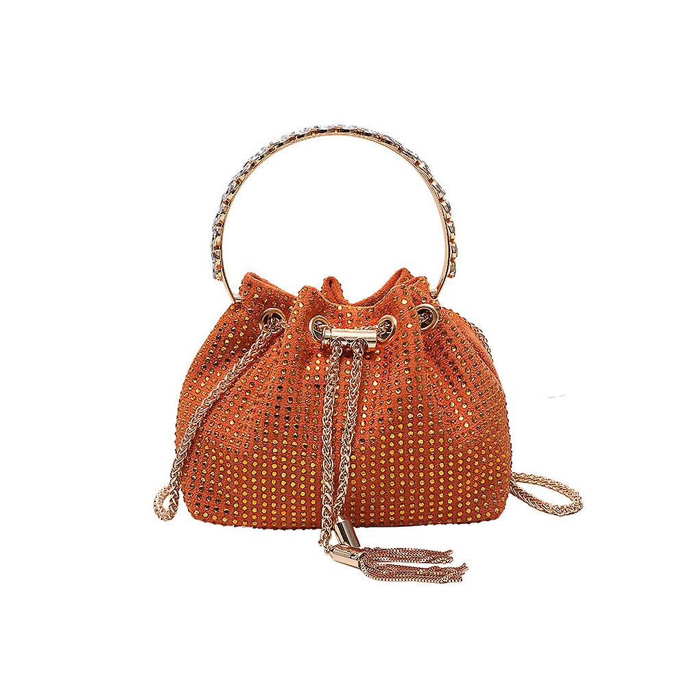 (Orange) Women's Rhinestone Purse Luxury Diamond Shining Clutch Chain Crossbody Bucket Bling Bling Evening Bag Orange