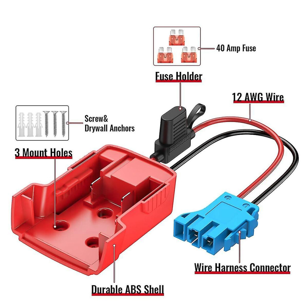 Power Wheels Adapter For Battery With Wire Harness Connector 12Awg Wire With 40A Fuse For Peg-Perego 9362098010844