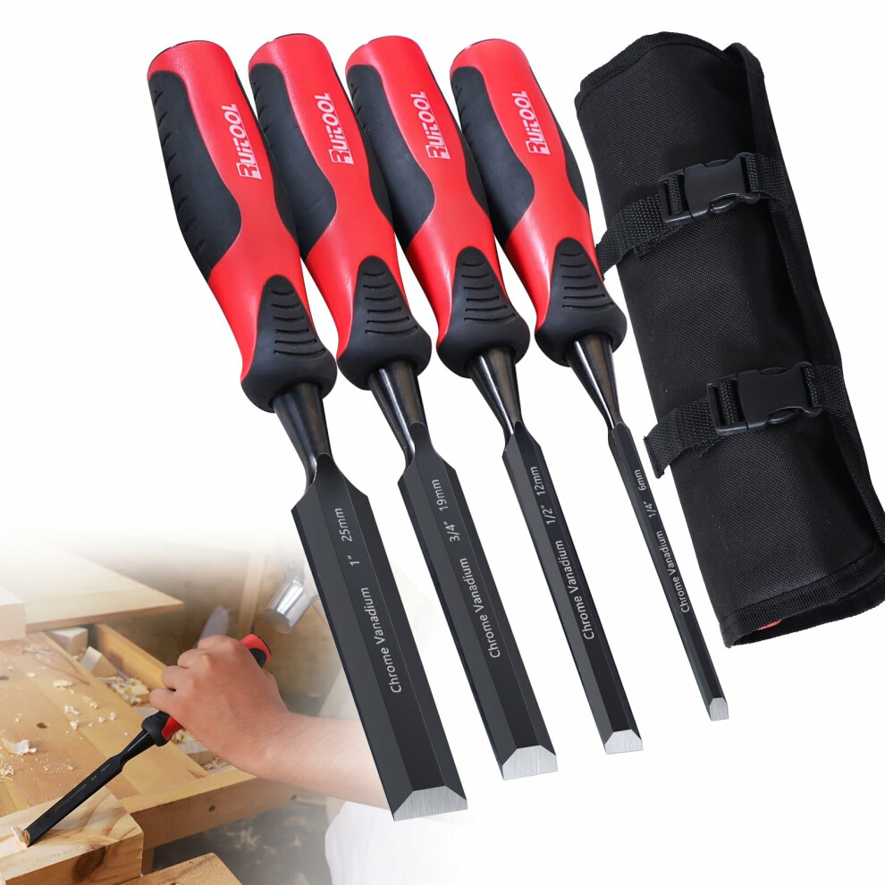 4 Pcs Wood Chisel Set Comfortable Handle Wood Carving Chisels For Woodworking Tools With Hammer End 6935462224463