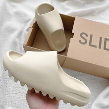 (Dark Khaki, 45.5) Summer Yzy Slides Breathable Cool Beach Sandals Flip Flops Fish Mouth Slippers Lightweight Bone White Plus Size 35-4