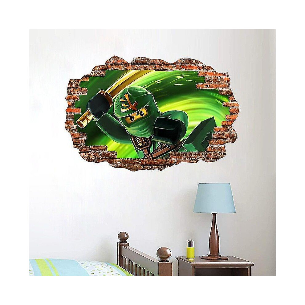 Ninja Wall Stickers Children's Room Graffiti Decoration 3d Broken Wall Cartoon Game Stickers Removable Pvc-