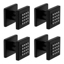 4 Pcs Brass Square Body Shower Sprayers - High-Pressure In-Wall Side Massage Jets, Adjustable Spray Face, Black