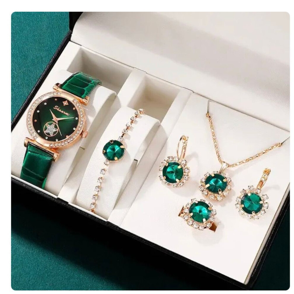 (Cyan) Women's Watch Luxury Rhinestone Quartz Watch Vintage Star Analog Wrist Watch & Jewelry Set, Gift For Mom Her