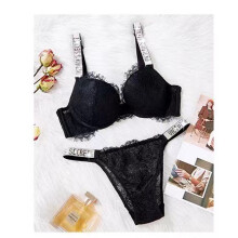 (Black, 75B) Sexy Lingerie Comfort Women Set Push Up Bra Victoria's Secret Lingerie Set Female 2 Piece Underwear Vetement Femme