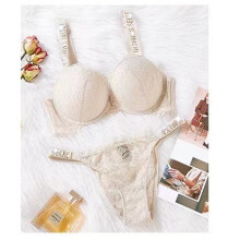 (Champagne, 75B) Sexy Lingerie Comfort Women Set Push Up Bra Victoria's Secret Lingerie Set Female 2 Piece Underwear Vetement Femme