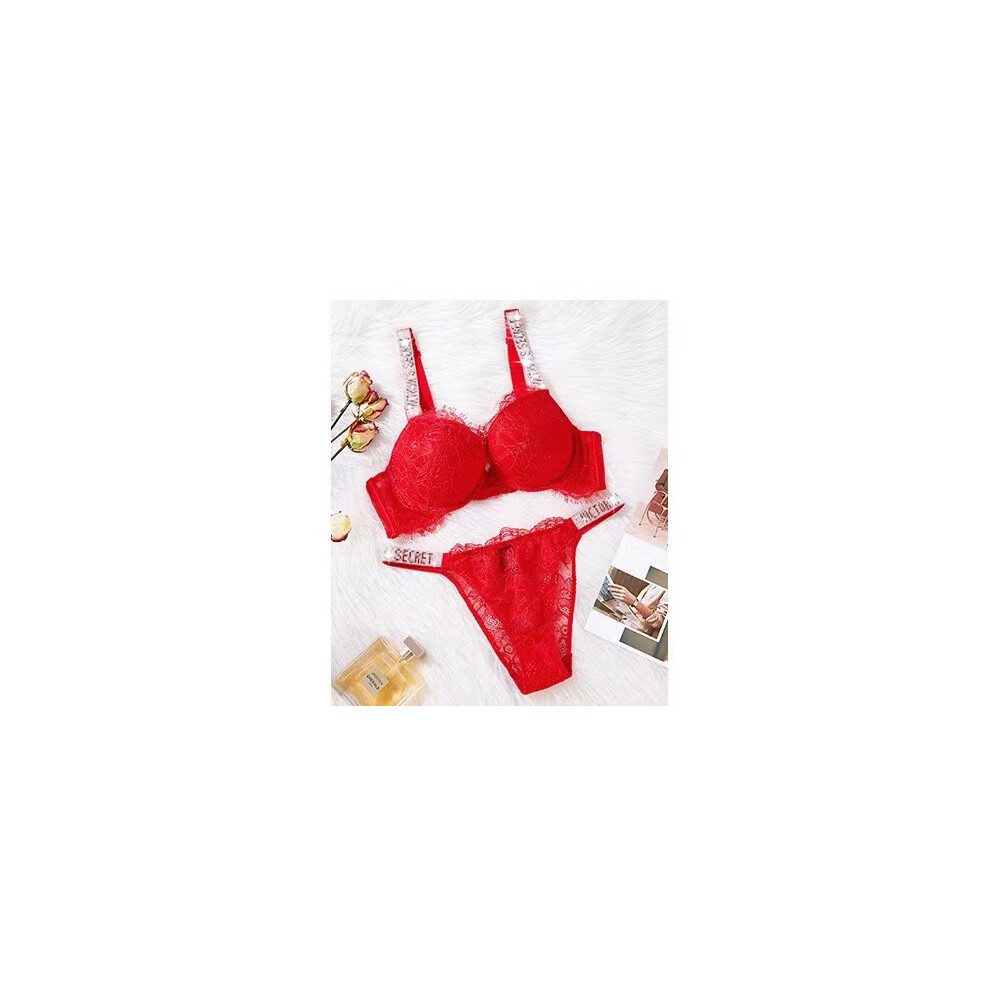 (Red, 75C) Sexy Lingerie Comfort Women Set Push Up Bra Victoria's Secret Lingerie Set Female 2 Piece Underwear Vetement Femme