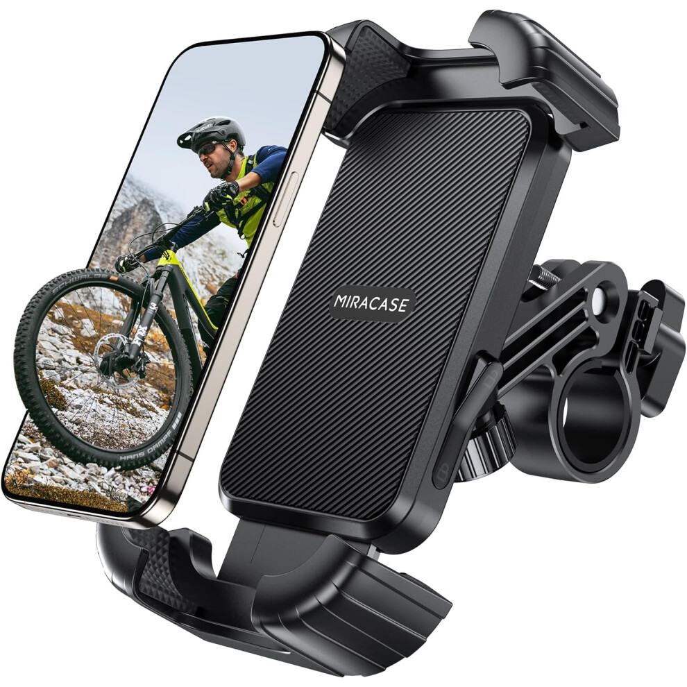 (Black) Miracase Motorcycle Bike Phone Holder Mount - [Anti Shake] Bicycle Phone Mount Handlebar Cell Phone Clamp - [Silicone Wrapped] Scooter Phone C Black 6935462226146
