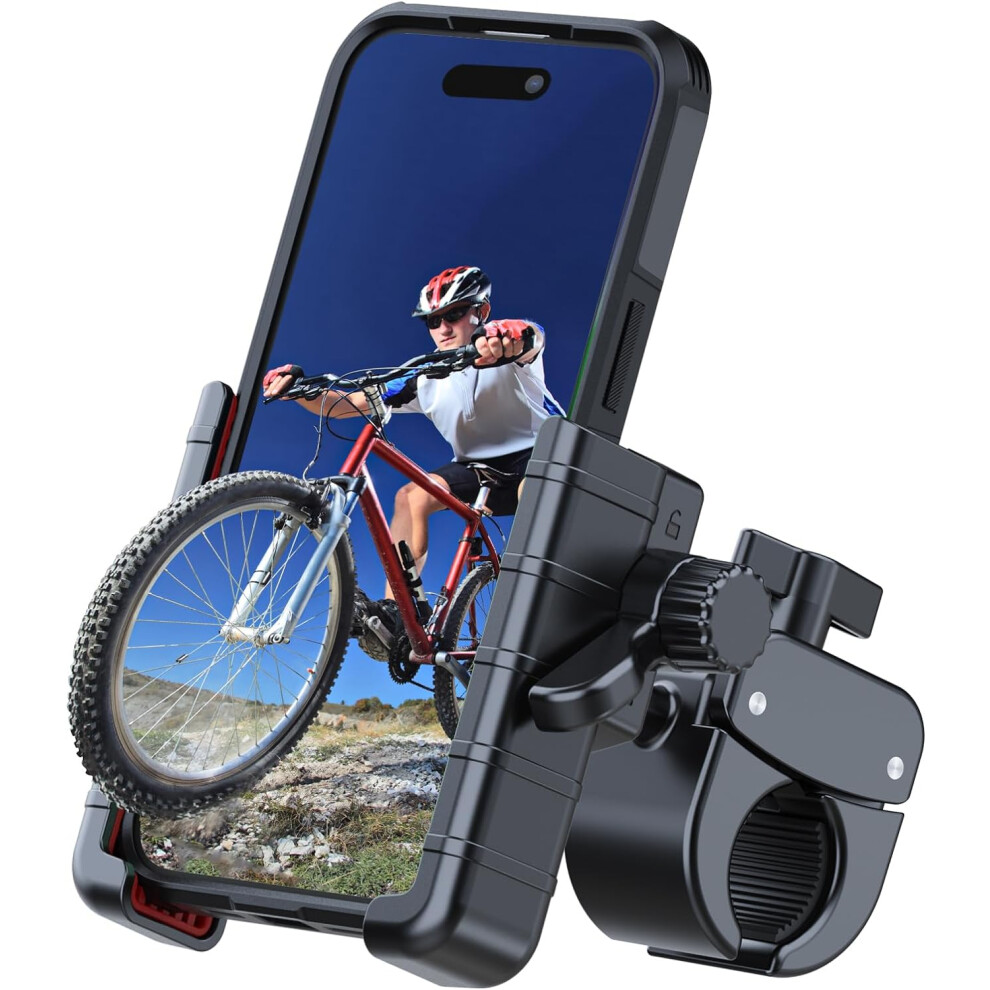 () Bike Phone Mount Holder [Camera Friendly] Motorcycle Handlebar Cell Phone Mount For Electric Scooter, Mountain, Dirt Bike And Stroller, Ph Black/Red 6935462226306
