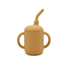 (Mustard) Silicone Training Sippy Cup with Straw and Handles