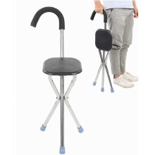 (Black) Foldable Crutch W/ Seat 3 Legs HAndle Cane Walking Stick Unisex For Elderly,100% New