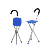 (Blue) Foldable Crutch W/ Seat 3 Legs HAndle Cane Walking Stick Unisex For Elderly,100% New